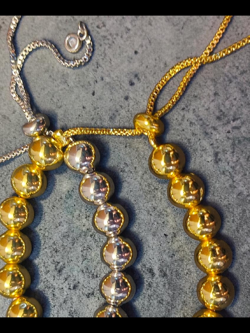 Adjustable Gold & Silver Beaded Bracelet Set Layered Ball Bead Bracelets OS - Picture 4 of 6